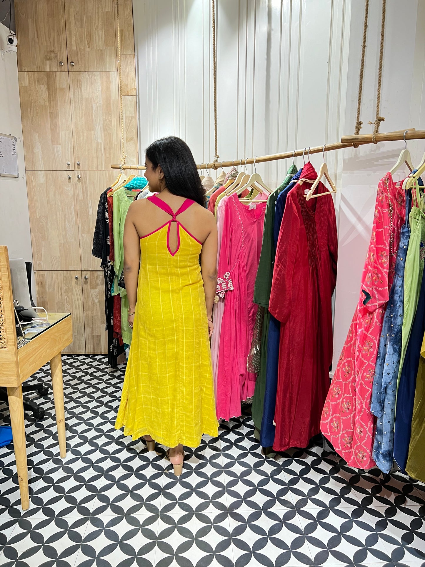 Yellow checkered dress